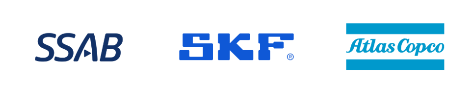 Kundlogotyper SSAB, SKF, Atlas Copco